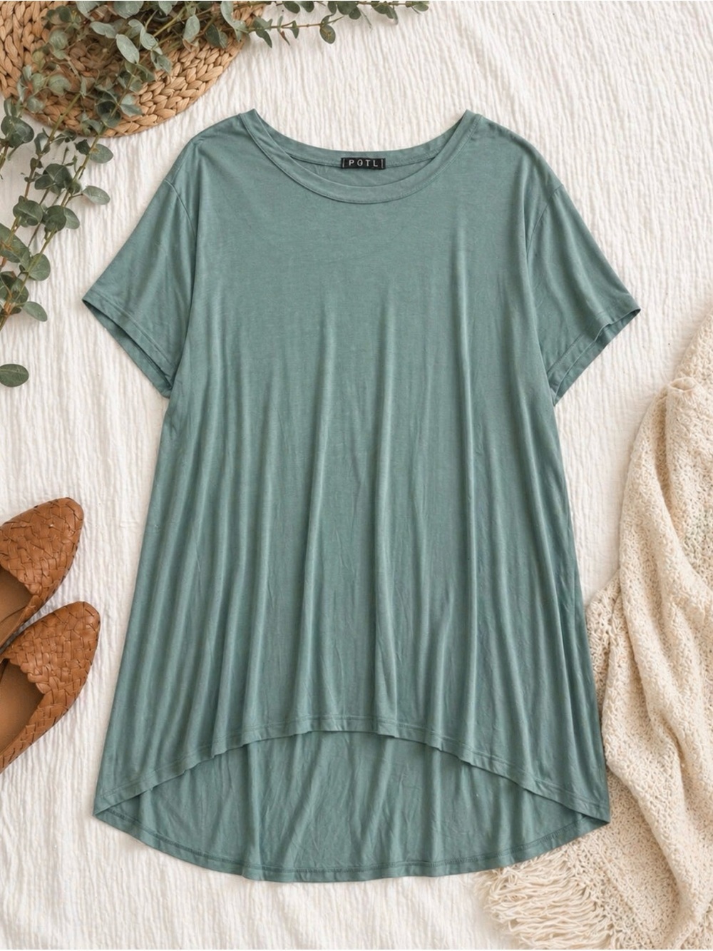 POL Mint Green Crewneck high low lightweight dress with open back